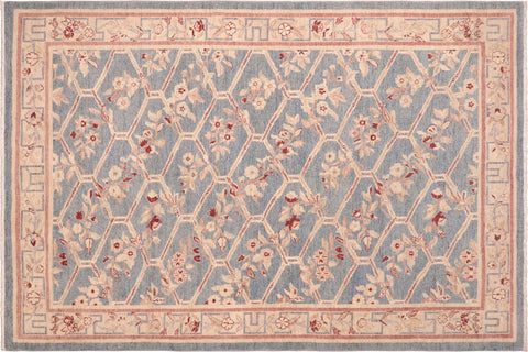 handmade Transitional Kafkaz Blue Tan Hand Knotted RECTANGLE 100% WOOL area rug 6' x 9'