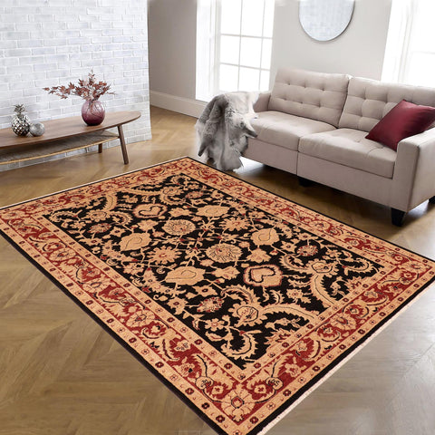 handmade Traditional Kafkaz Black Red Hand Knotted RECTANGLE 100% WOOL area rug 6x9