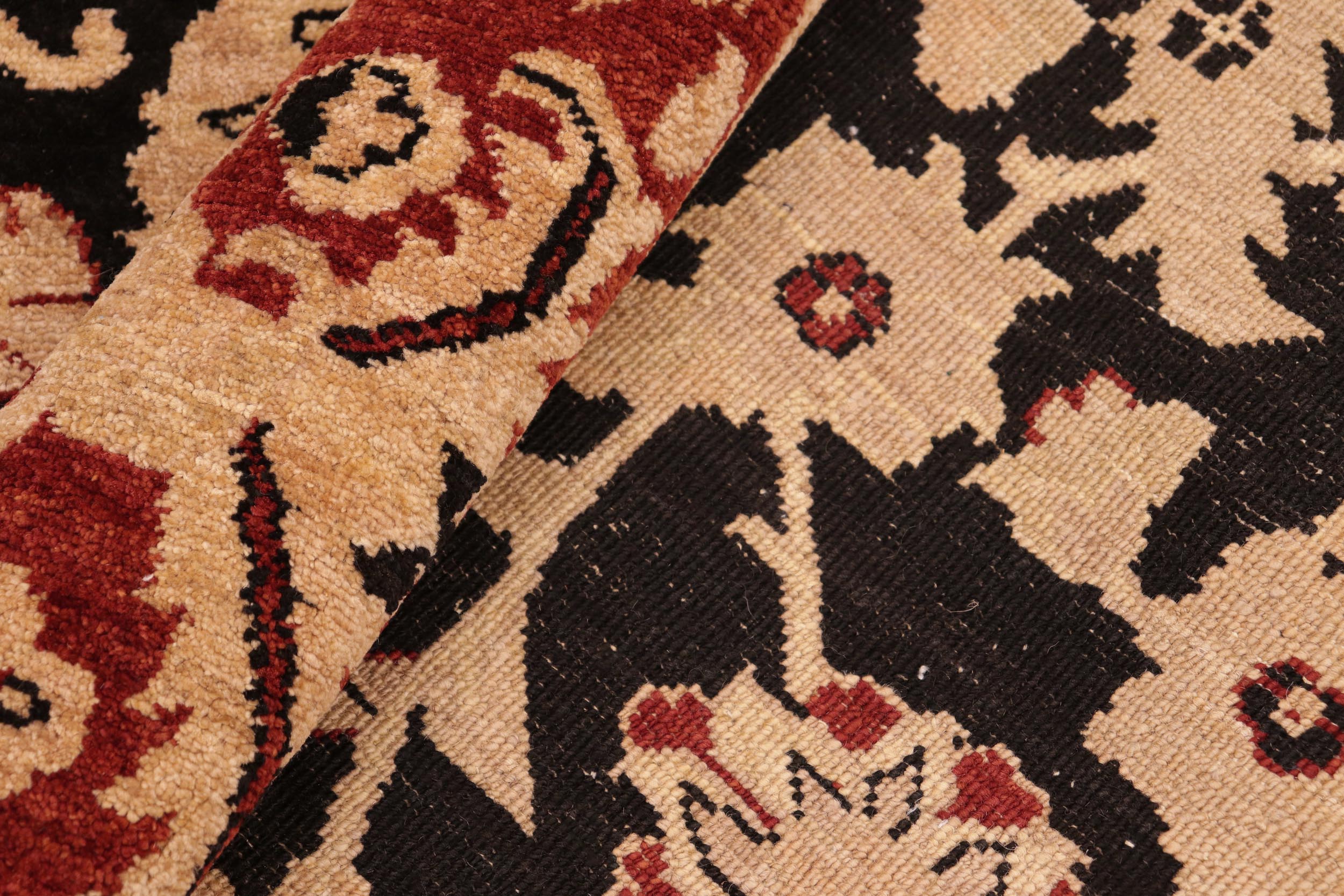 handmade Traditional Kafkaz Black Red Hand Knotted RECTANGLE 100% WOOL area rug 6x9