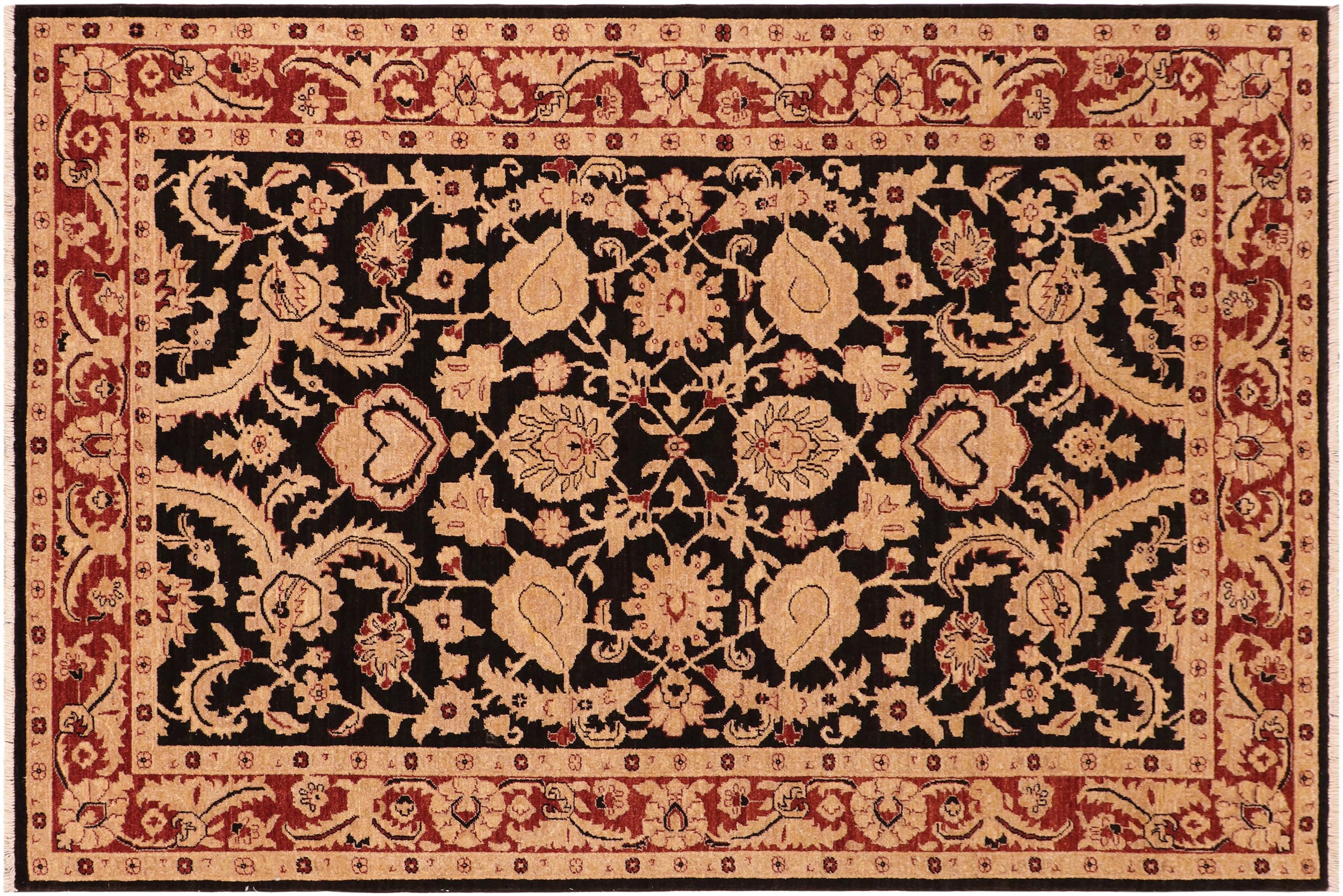 handmade Traditional Kafkaz Black Red Hand Knotted RECTANGLE 100% WOOL area rug 6x9