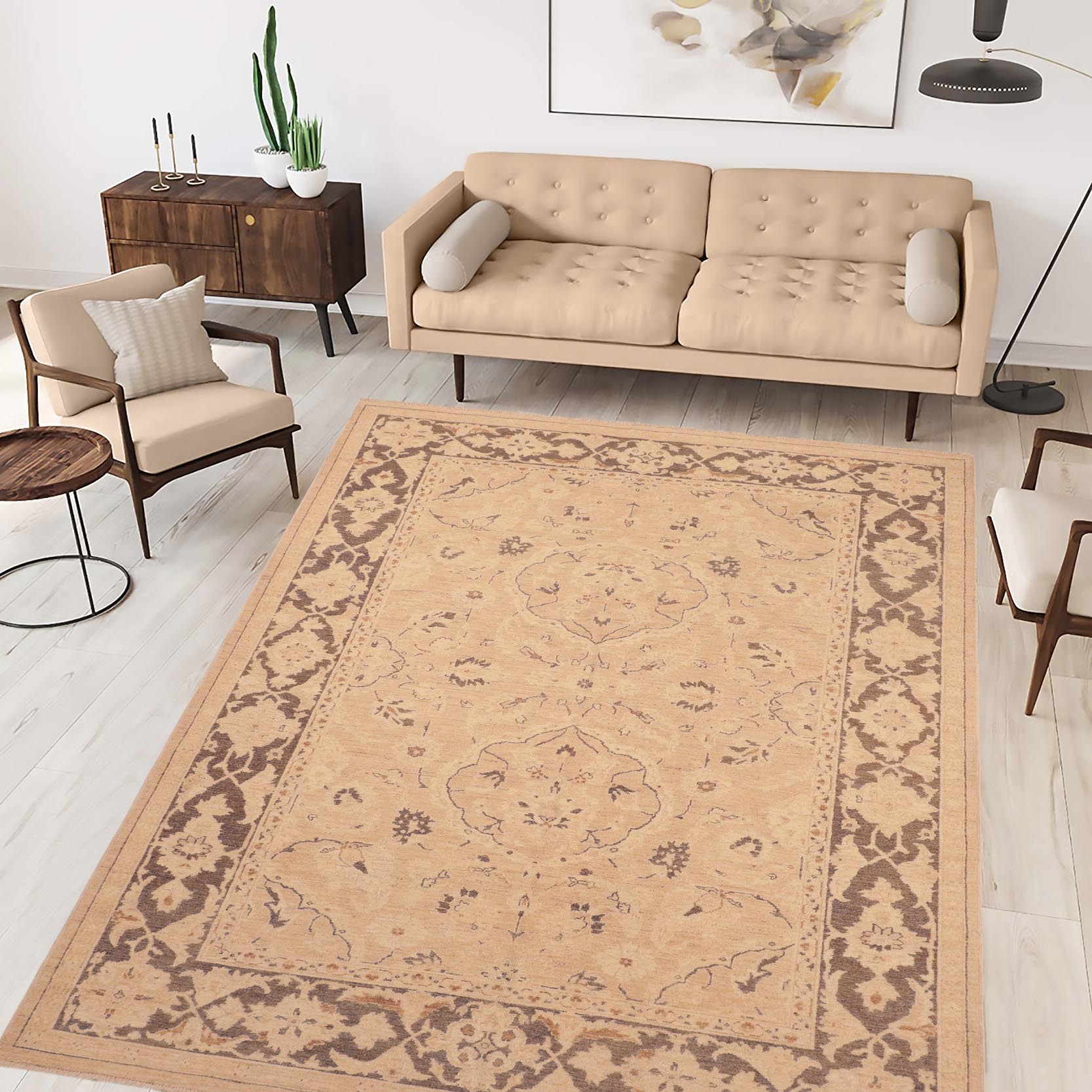 handmade Traditional Kafkaz Tan Brown Hand Knotted RECTANGLE 100% WOOL area rug 6x9