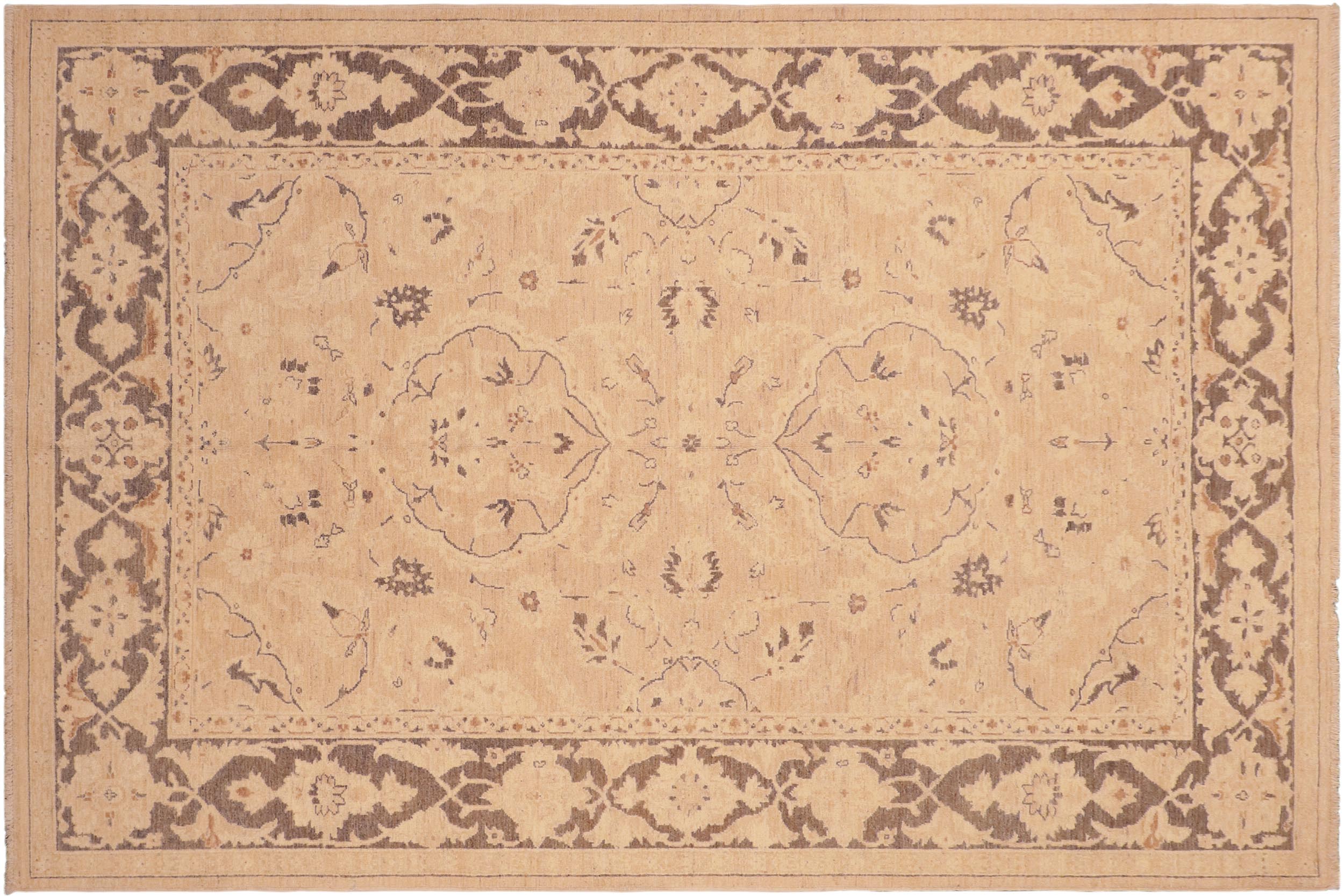 handmade Traditional Kafkaz Tan Brown Hand Knotted RECTANGLE 100% WOOL area rug 6x9