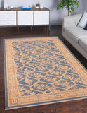 handmade Transitional Kafkaz Blue Tan Hand Knotted RECTANGLE 100% WOOL area rug 6 x 9
