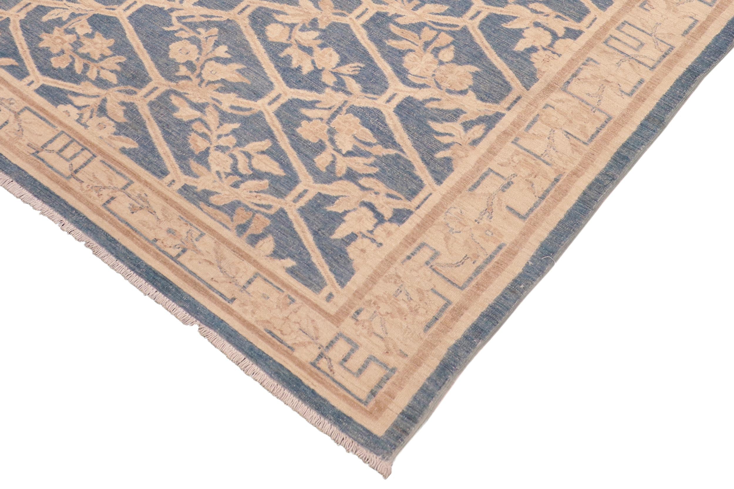 handmade Transitional Kafkaz Blue Tan Hand Knotted RECTANGLE 100% WOOL area rug 6' x 9'