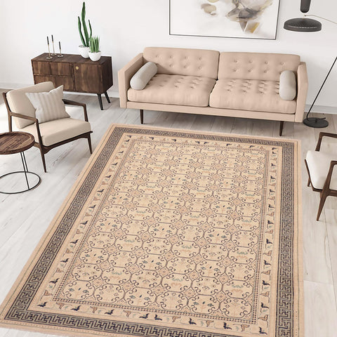 handmade Transitional Kafkaz Beige Green Hand Knotted RECTANGLE 100% WOOL area rug 6' x 9'