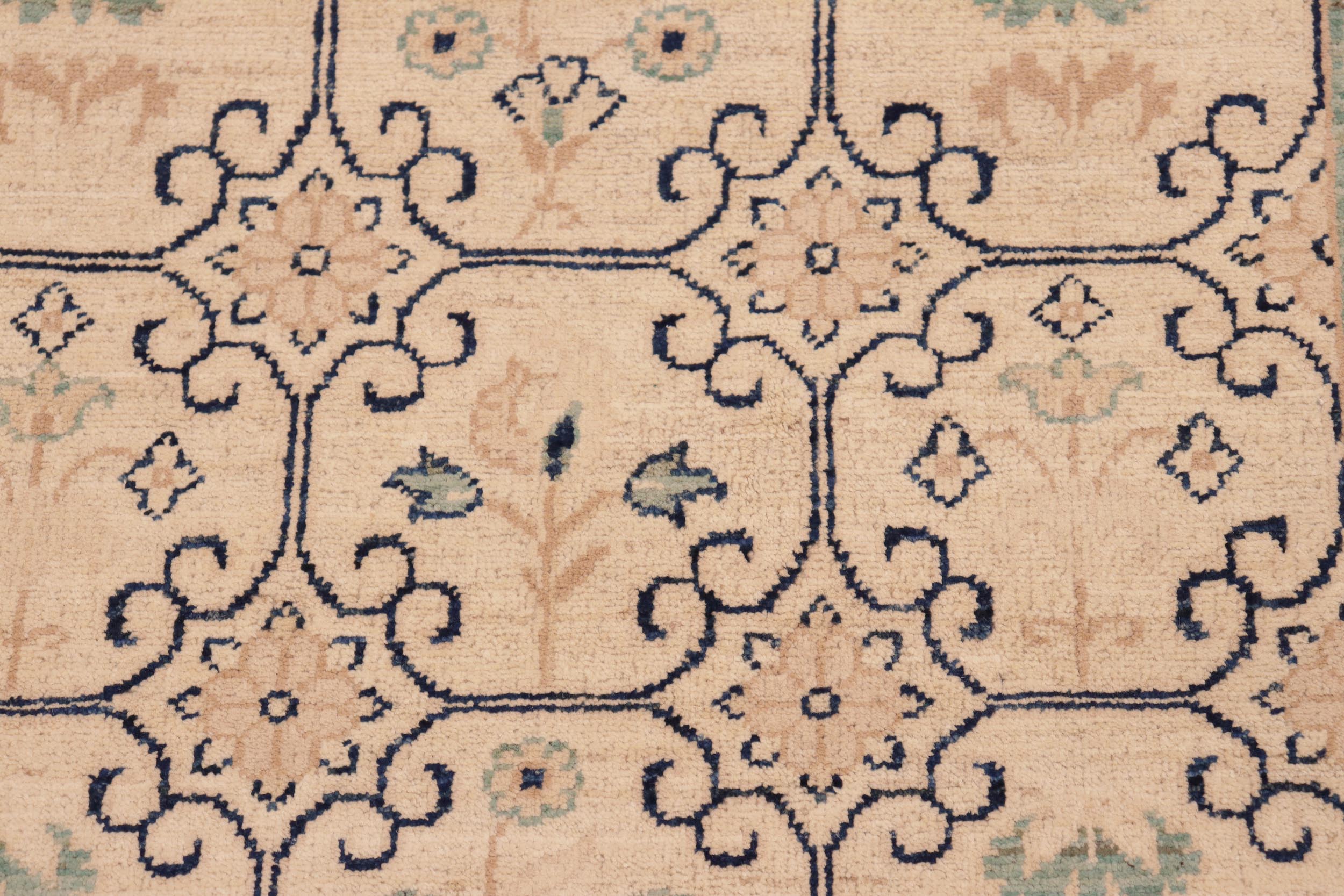 handmade Transitional Kafkaz Beige Green Hand Knotted RECTANGLE 100% WOOL area rug 6' x 9'