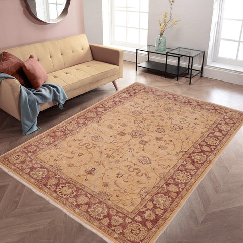 handmade Traditional Kafkaz Gold Red Hand Knotted RECTANGLE 100% WOOL area rug 6x9