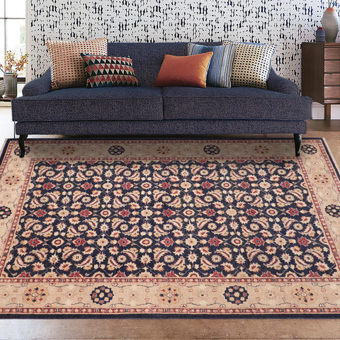 handmade Transitional Kafkaz Blue Tan Hand Knotted RECTANGLE 100% WOOL area rug 6' x 9'