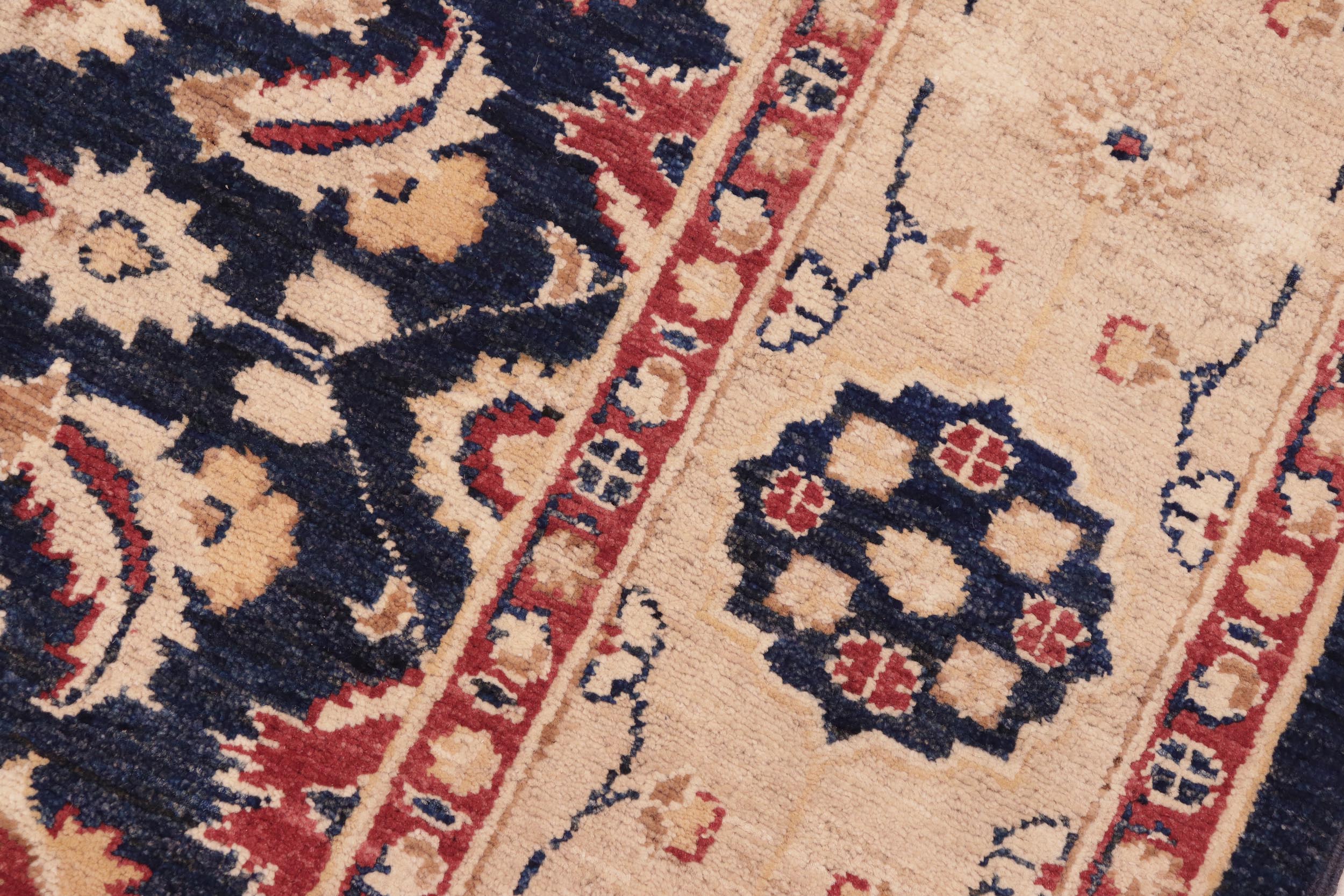 handmade Transitional Kafkaz Blue Tan Hand Knotted RECTANGLE 100% WOOL area rug 6' x 9'