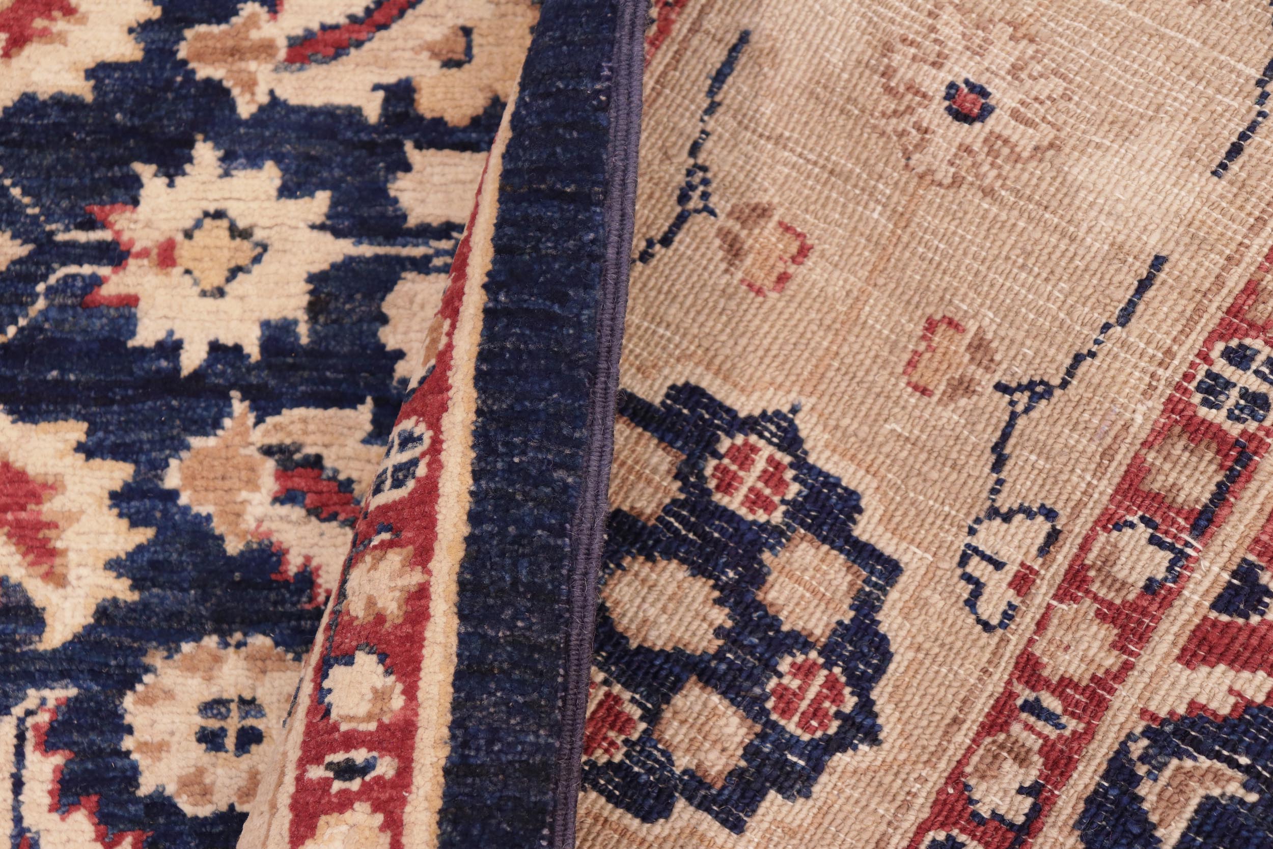 handmade Transitional Kafkaz Blue Tan Hand Knotted RECTANGLE 100% WOOL area rug 6' x 9'