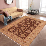 handmade Traditional Kafkaz Brown Tan Hand Knotted RECTANGLE 100% WOOL area rug 6 x 9