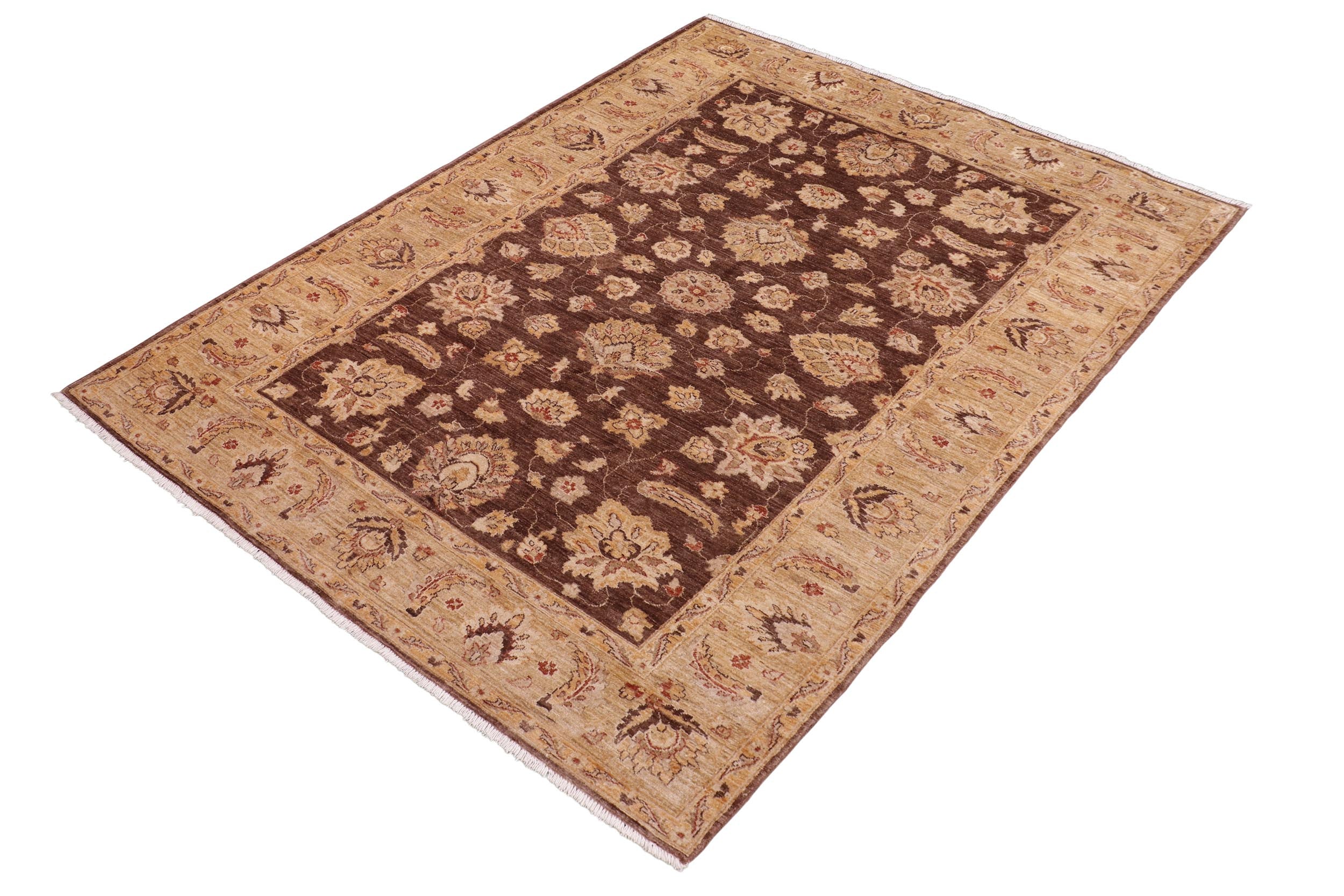 handmade Transitional Kafkaz Brown Tan Hand Knotted RECTANGLE 100% WOOL area rug 6' x 9'