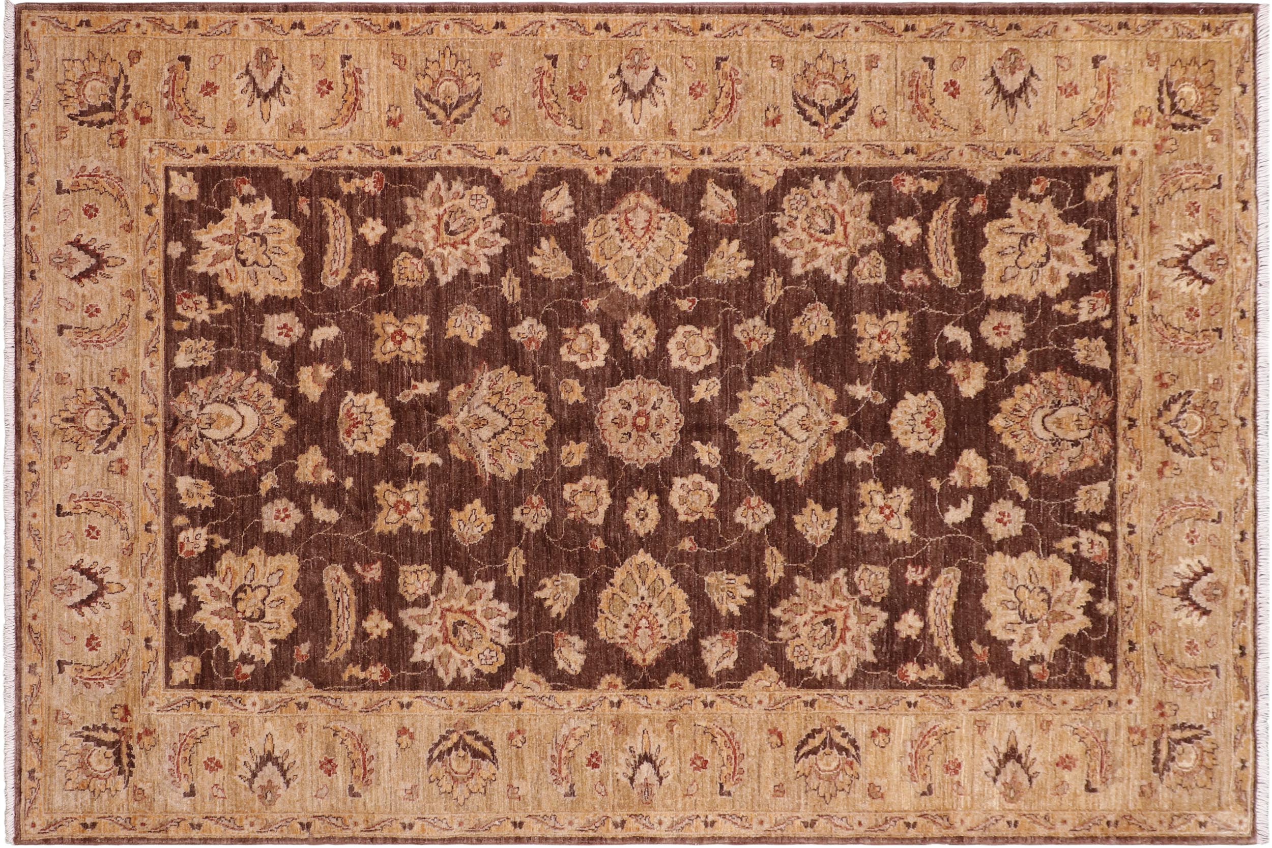 handmade Transitional Kafkaz Brown Tan Hand Knotted RECTANGLE 100% WOOL area rug 6' x 9'