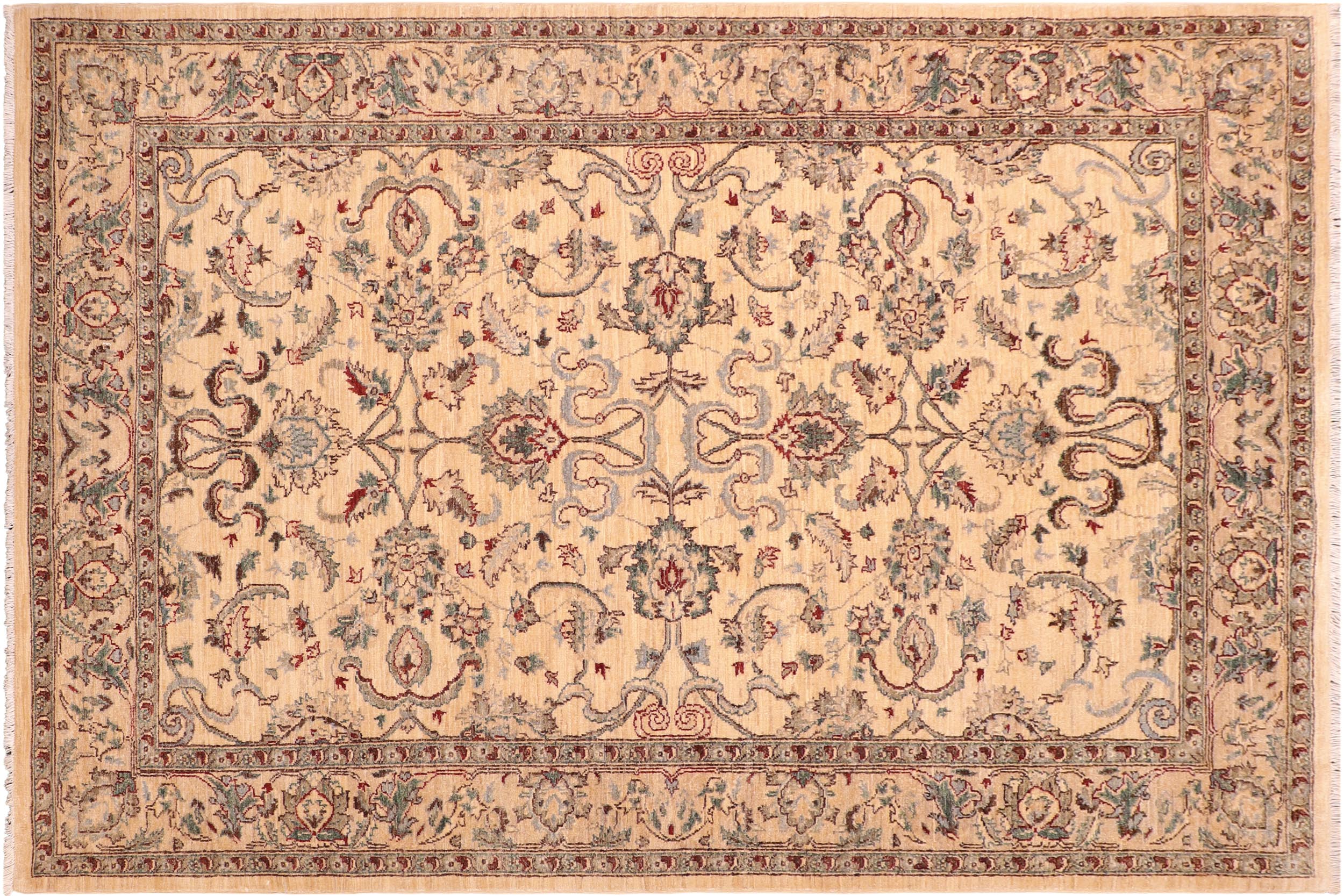 handmade Traditional Kafkaz Tan Blue Hand Knotted RECTANGLE 100% WOOL area rug 6x9