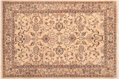 handmade Traditional Kafkaz Tan Blue Hand Knotted RECTANGLE 100% WOOL area rug 6x9