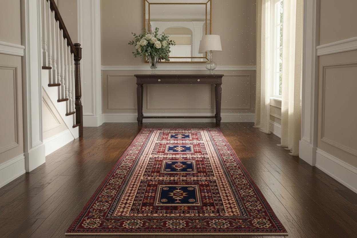 handmade Geometric Sherwan Red Blue Hand Knotted RUNNER 100% WOOL area rug 3x11