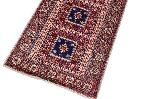 handmade Geometric Sherwan Red Blue Hand Knotted RUNNER 100% WOOL area rug 3x11