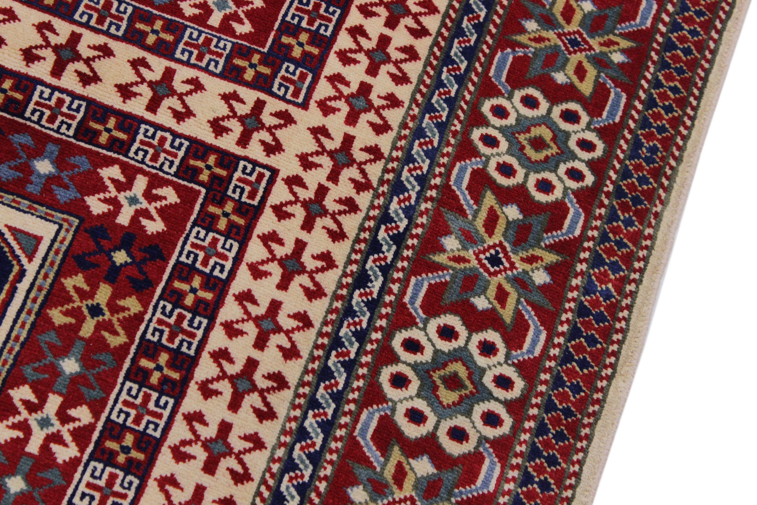 handmade Geometric Sherwan Red Blue Hand Knotted RUNNER 100% WOOL area rug 3x11