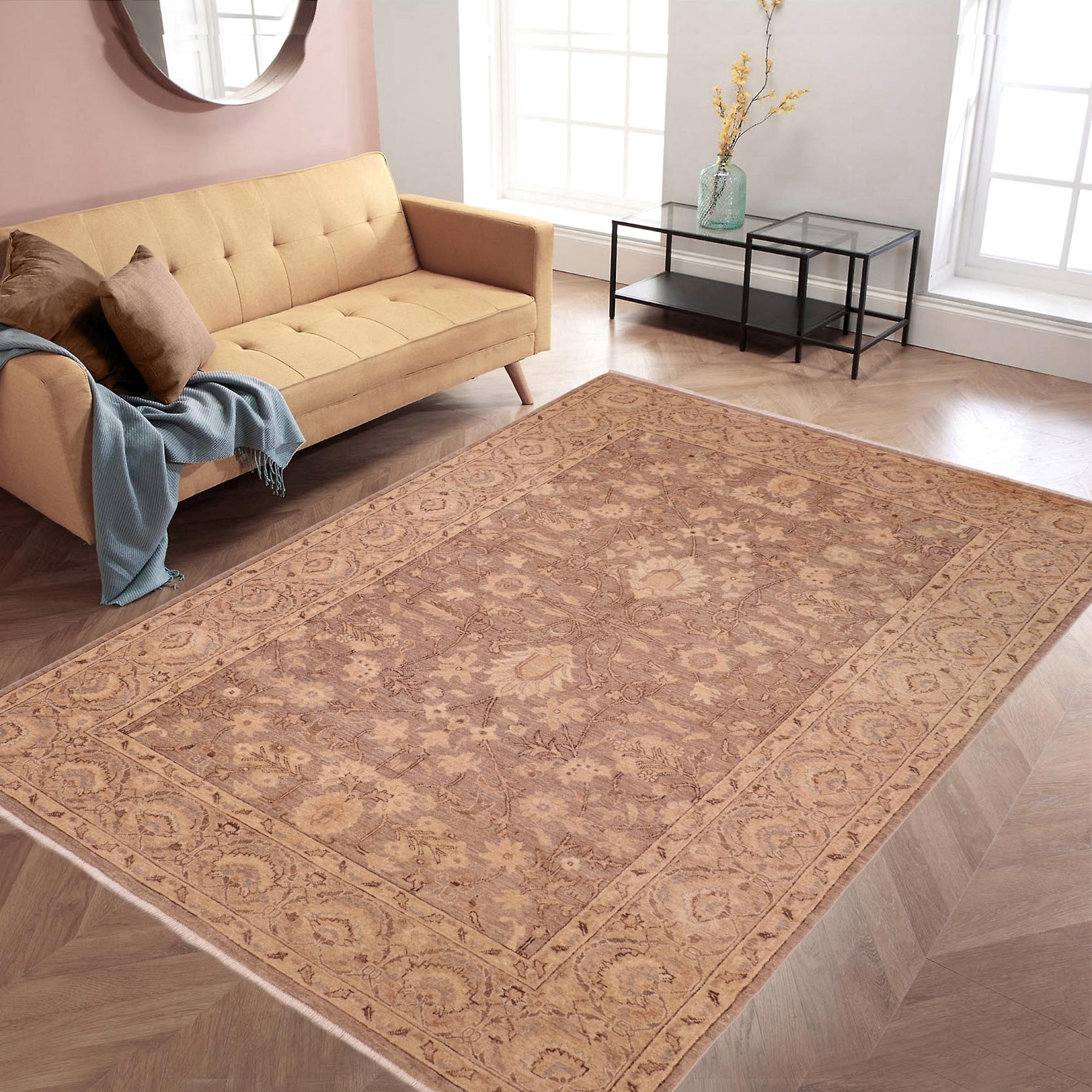 handmade Traditional Kafkaz Brown Tan Hand Knotted RECTANGLE 100% WOOL area rug 6x9