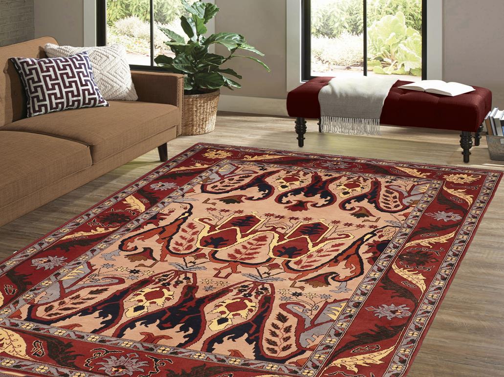 handmade Geometric Kargahi Tan Rust Hand Knotted RECTANGLE 100% WOOL area rug 6x9