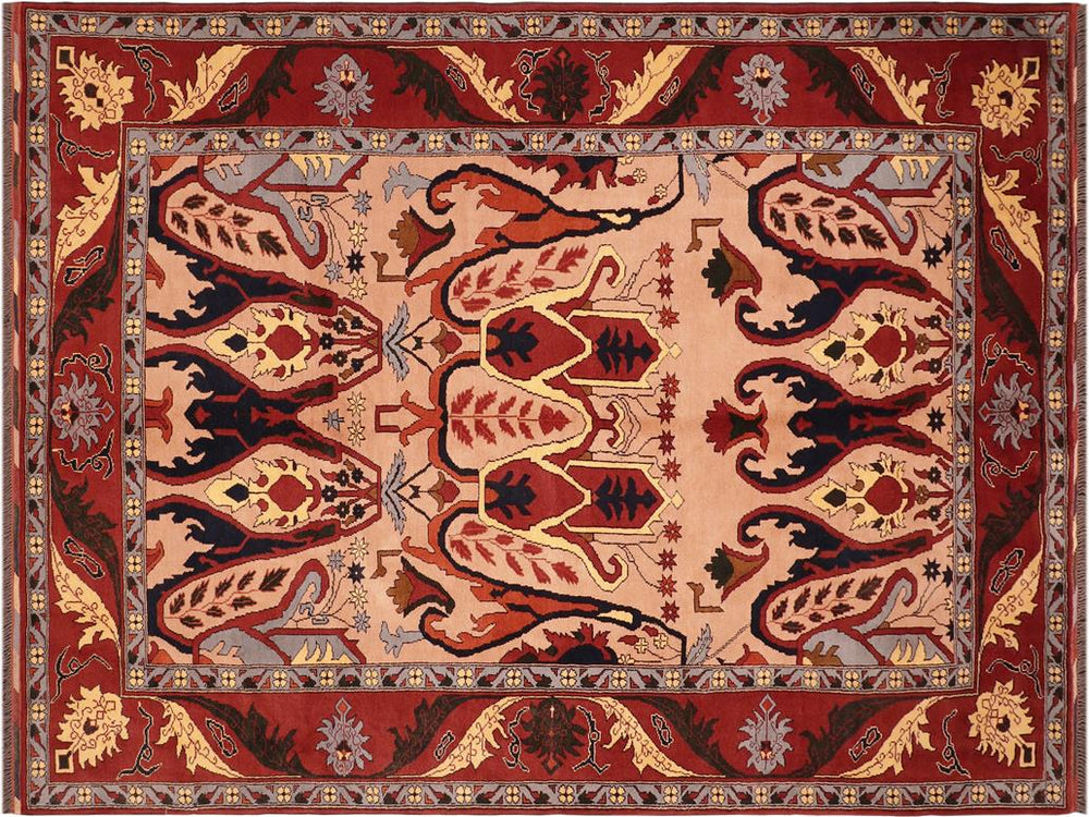 handmade Geometric Kargahi Tan Rust Hand Knotted RECTANGLE 100% WOOL area rug 6x9