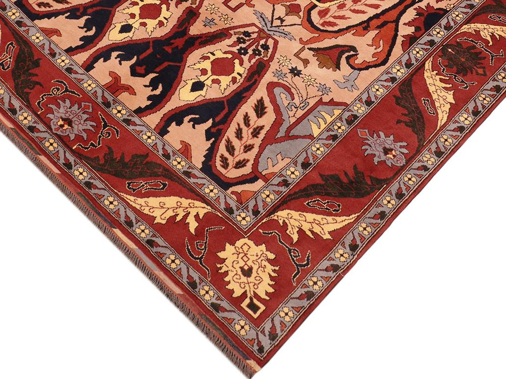 handmade Geometric Kargahi Tan Rust Hand Knotted RECTANGLE 100% WOOL area rug 6x9