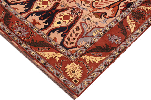 handmade Geometric Kargahi Tan Rust Hand Knotted RECTANGLE 100% WOOL area rug 6' x 9'