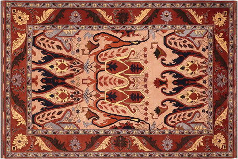 handmade Geometric Kargahi Tan Rust Hand Knotted RECTANGLE 100% WOOL area rug 6' x 9'