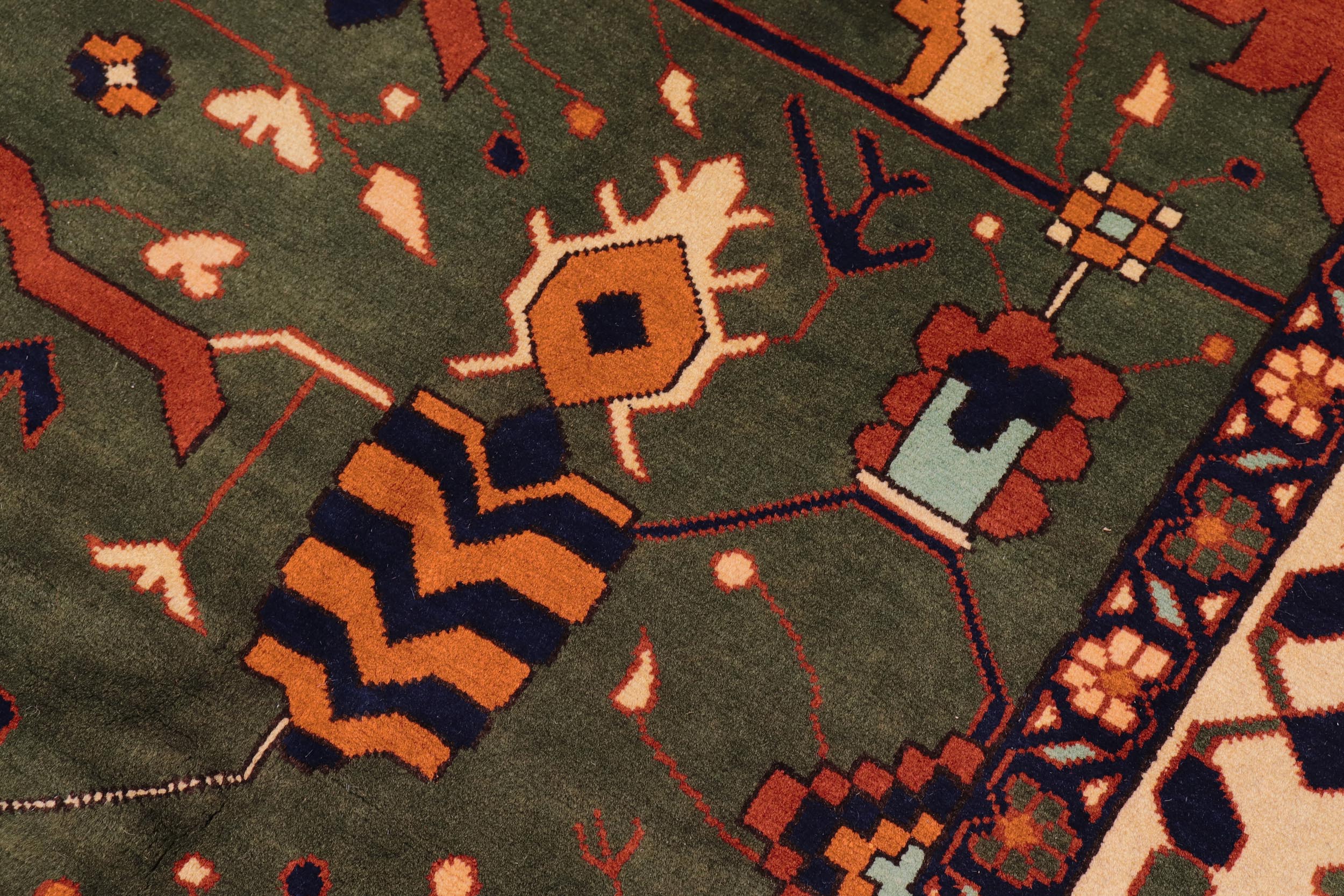 handmade Geometric Kargahi Green Beige Hand Knotted RECTANGLE 100% WOOL area rug 9' x 12'