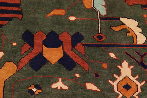 handmade Geometric Kargahi Green Beige Hand Knotted RECTANGLE 100% WOOL area rug 9' x 12'