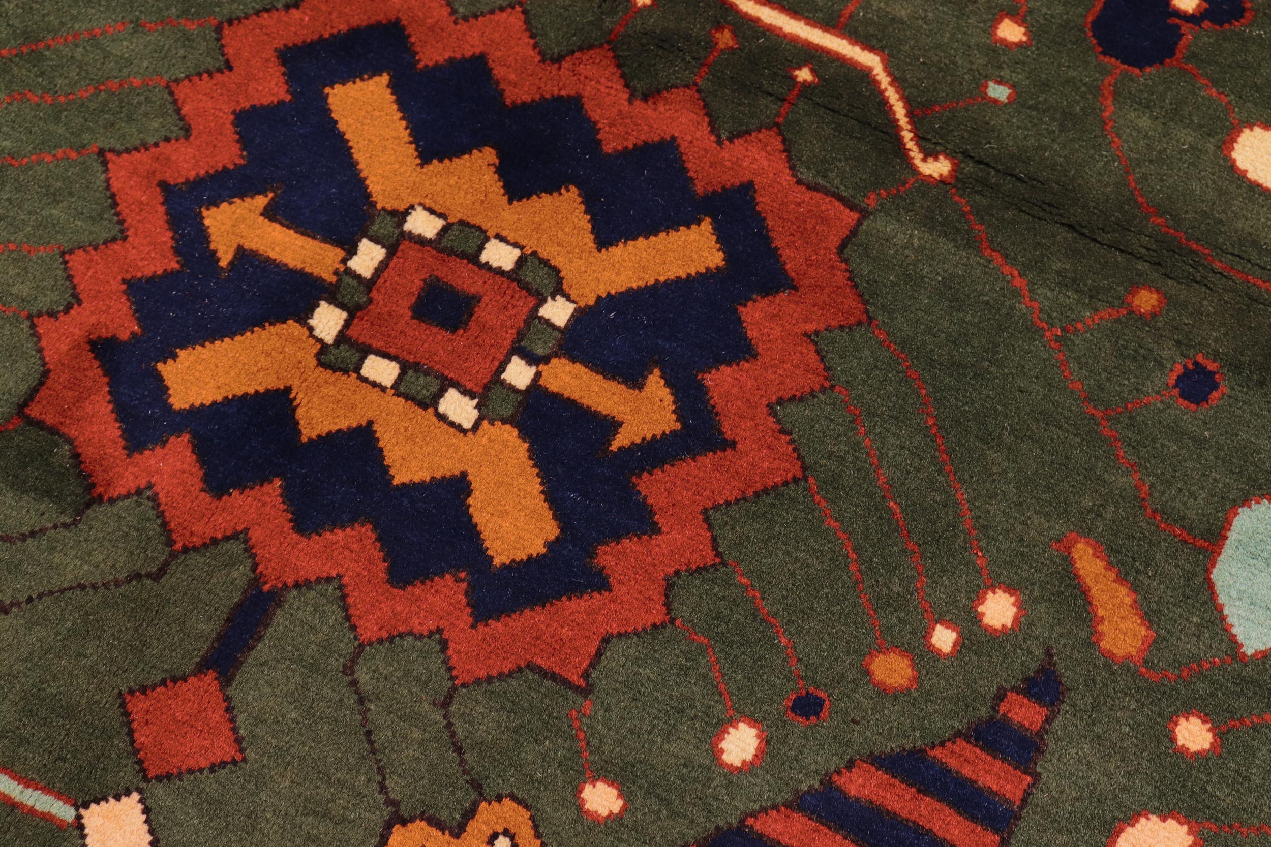 handmade Geometric Kargahi Green Beige Hand Knotted RECTANGLE 100% WOOL area rug 9' x 12'