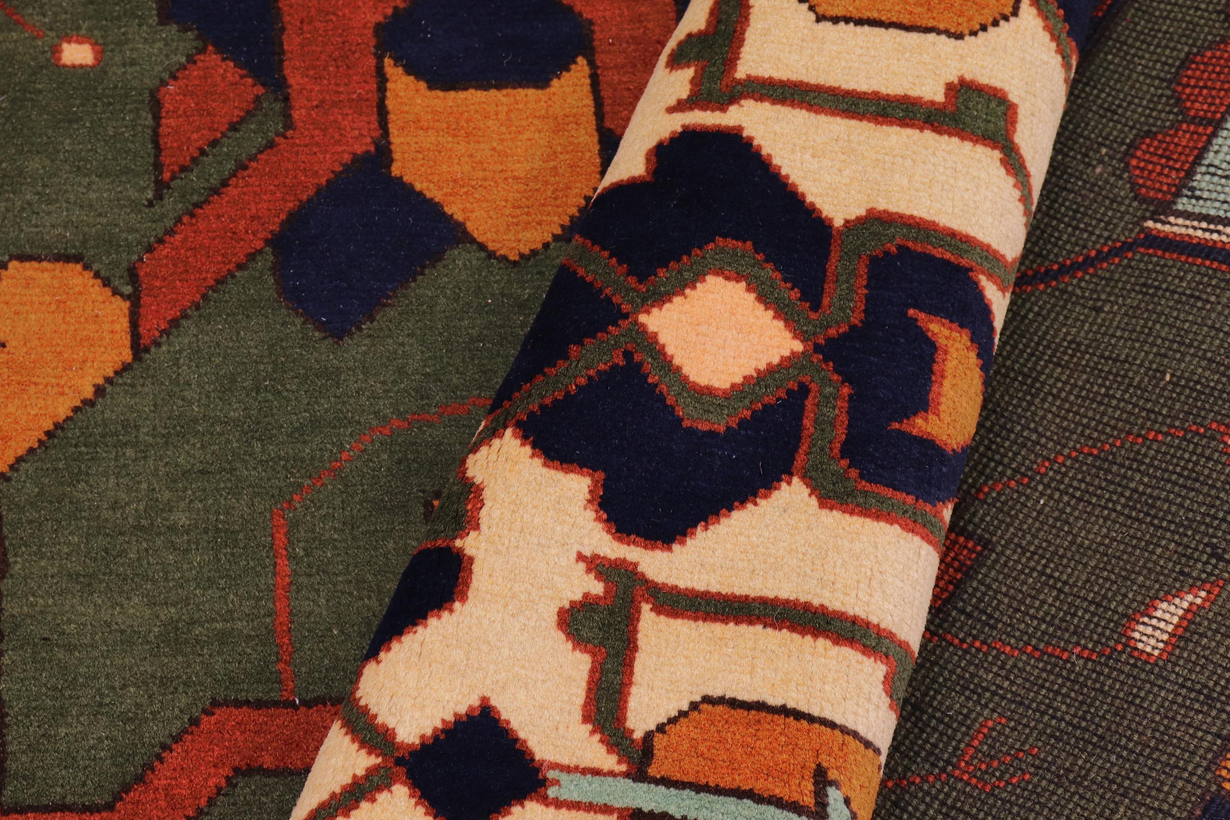 handmade Geometric Kargahi Green Beige Hand Knotted RECTANGLE 100% WOOL area rug 9' x 12'