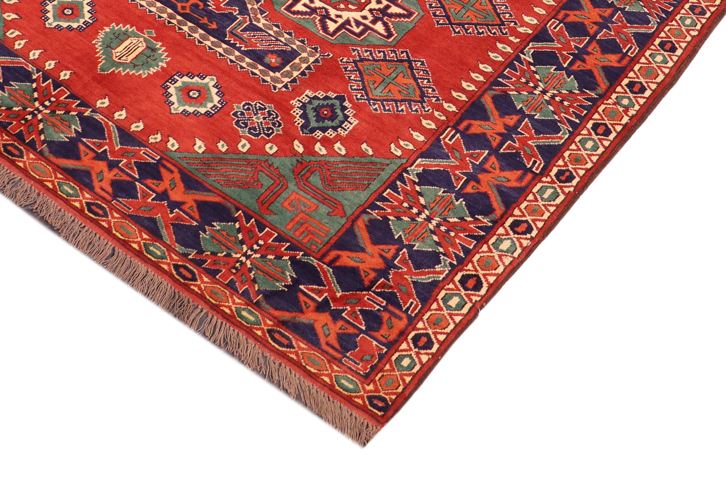 handmade Geometric Kargahi Rust Blue Hand Knotted RECTANGLE 100% WOOL area rug 6' x 9'