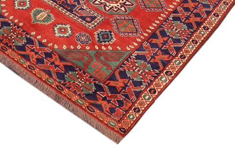 handmade Geometric Kargahi Rust Blue Hand Knotted RECTANGLE 100% WOOL area rug 6' x 9'