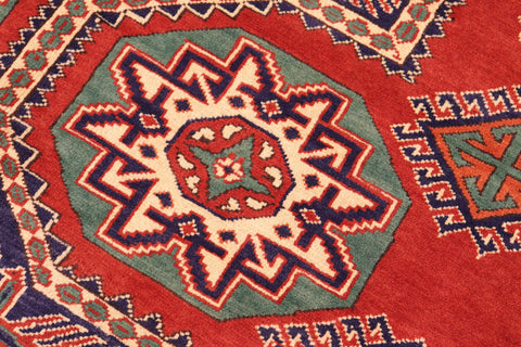 handmade Geometric Kargahi Rust Blue Hand Knotted RECTANGLE 100% WOOL area rug 6' x 9'