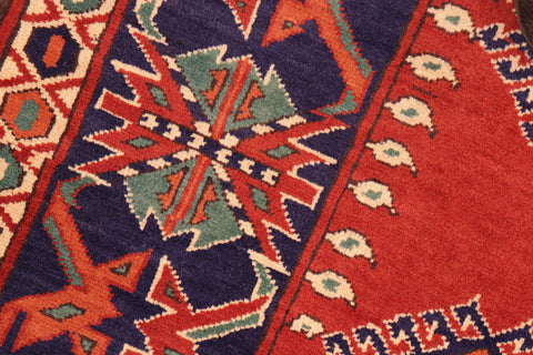 handmade Geometric Kargahi Rust Blue Hand Knotted RECTANGLE 100% WOOL area rug 6' x 9'