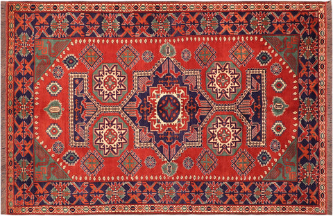 handmade Geometric Kargahi Rust Blue Hand Knotted RECTANGLE 100% WOOL area rug 6' x 9'