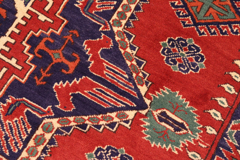 handmade Geometric Kargahi Rust Blue Hand Knotted RECTANGLE 100% WOOL area rug 6' x 9'
