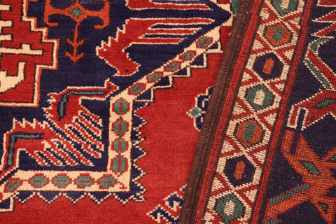 handmade Geometric Kargahi Rust Blue Hand Knotted RECTANGLE 100% WOOL area rug 6' x 9'