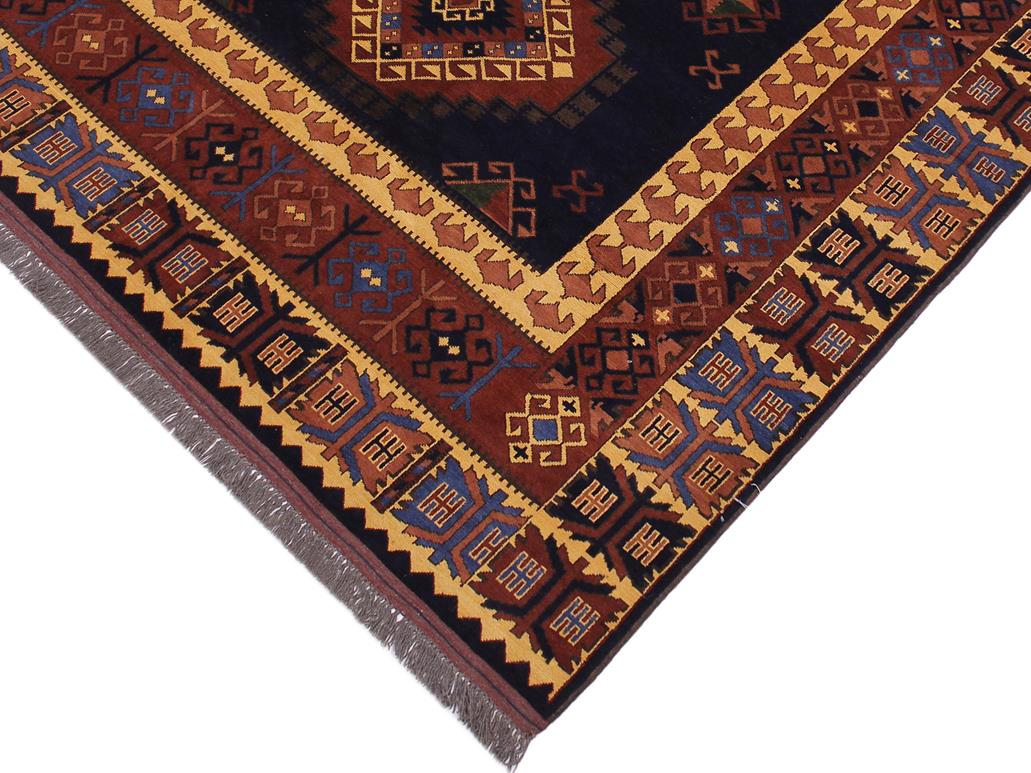 handmade Geometric Kargahi Blue Gold Hand Knotted RECTANGLE 100% WOOL area rug 6x10