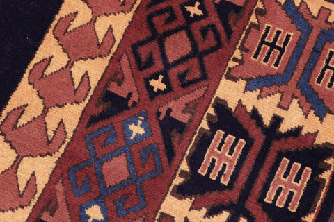 handmade Geometric Kargahi Blue Gold Hand Knotted RECTANGLE 100% WOOL area rug 6' x 10'