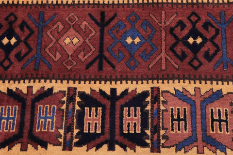 handmade Geometric Kargahi Blue Gold Hand Knotted RECTANGLE 100% WOOL area rug 6' x 10'