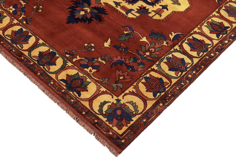 handmade Geometric Kargahi Rust Gold Hand Knotted RECTANGLE 100% WOOL area rug 7' x 10'