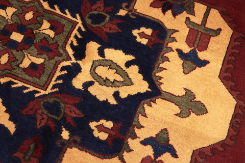 handmade Geometric Kargahi Rust Gold Hand Knotted RECTANGLE 100% WOOL area rug 7' x 10'