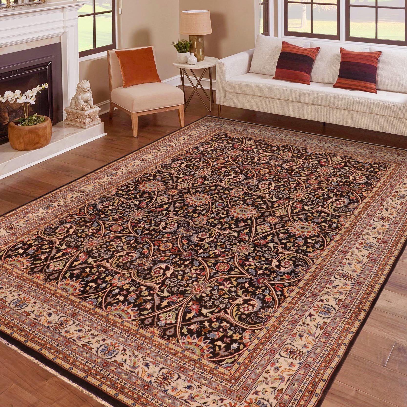 handmade Transitional Kafkaz Brown Tan Hand Knotted RECTANGLE 100% WOOL area rug 9x12