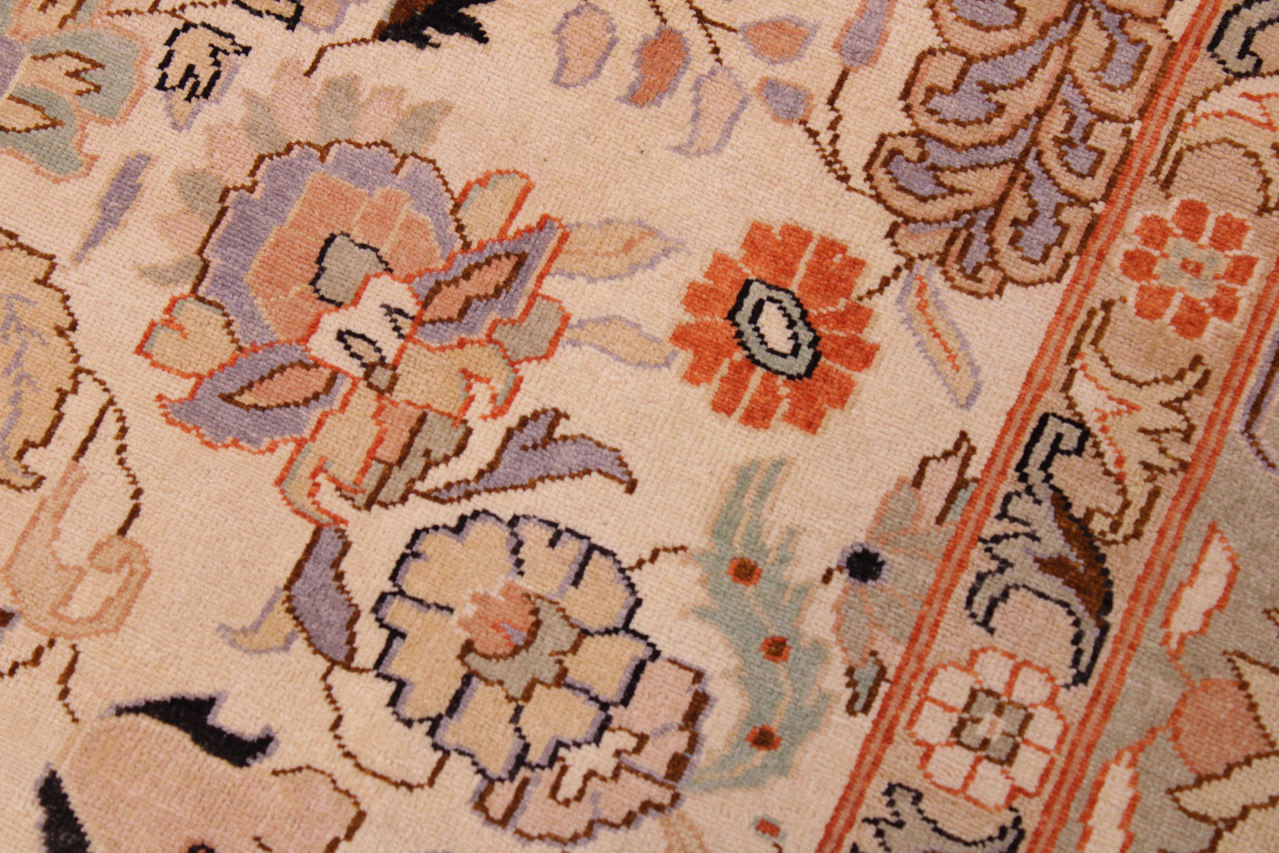 handmade Traditional Lahore Ivory Lt. Green Hand Knotted RECTANGLE 100% WOOL area rug 9' x 12'