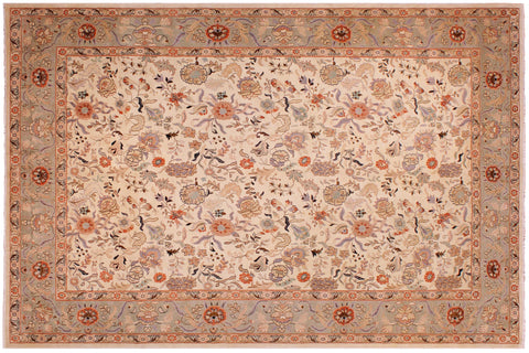handmade Traditional Lahore Ivory Lt. Green Hand Knotted RECTANGLE 100% WOOL area rug 9' x 12'