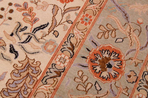 handmade Traditional Lahore Ivory Lt. Green Hand Knotted RECTANGLE 100% WOOL area rug 9' x 12'