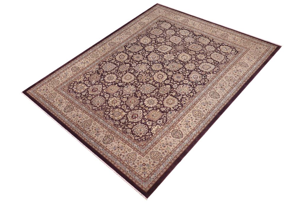 handmade Traditional Design Aubergine Beige Hand Knotted RECTANGLE 100% WOOL area rug 9'X12'