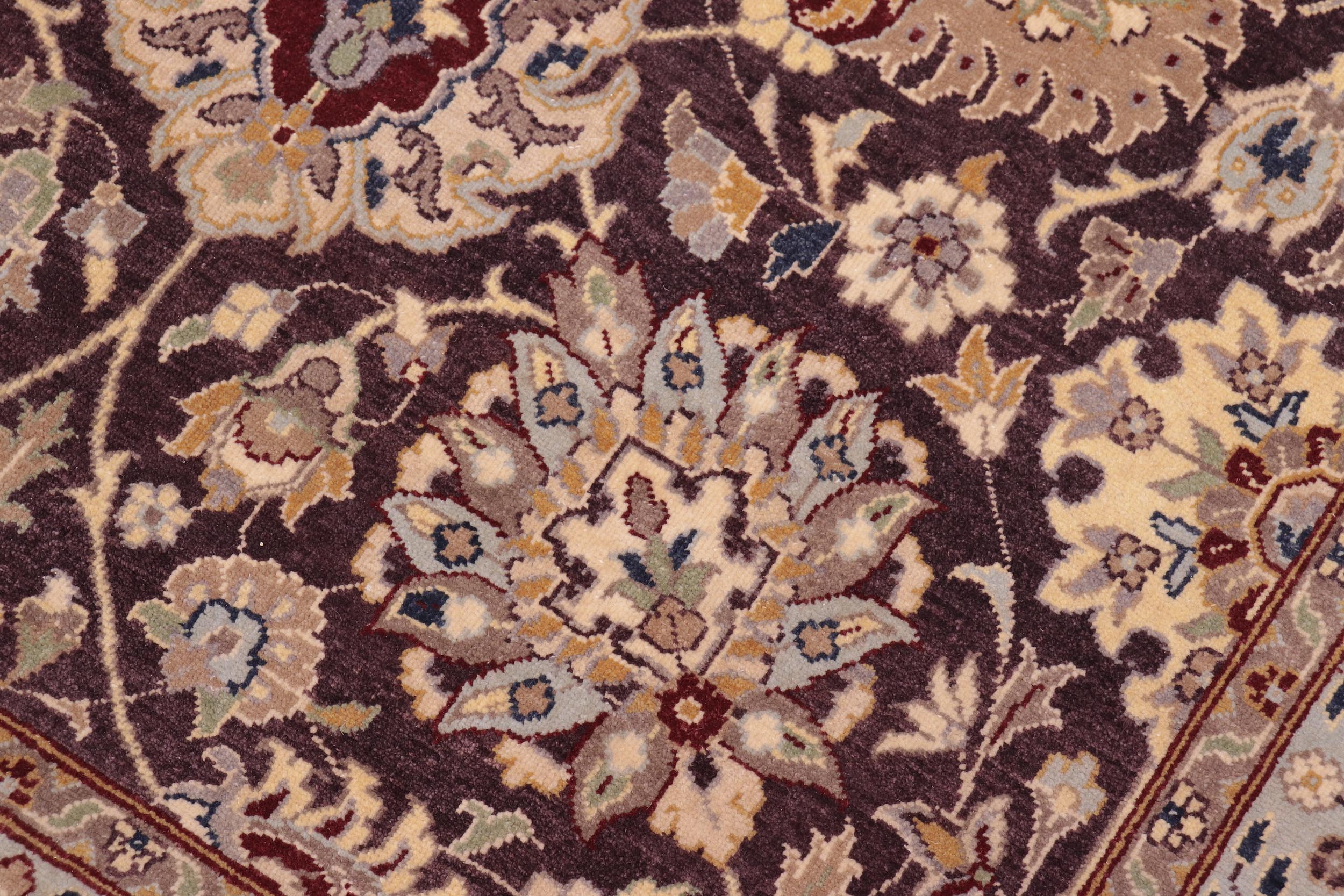 handmade Traditional Design Aubergine Beige Hand Knotted RECTANGLE 100% WOOL area rug 9' x 12'